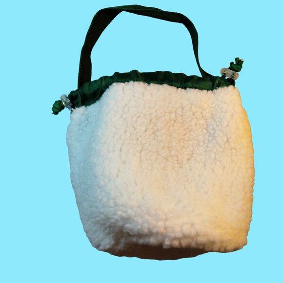 Sherpa Drawstring Tote Bag Christmas Tree Embroidered Fleece Sack Lined - Picture 5 of 8